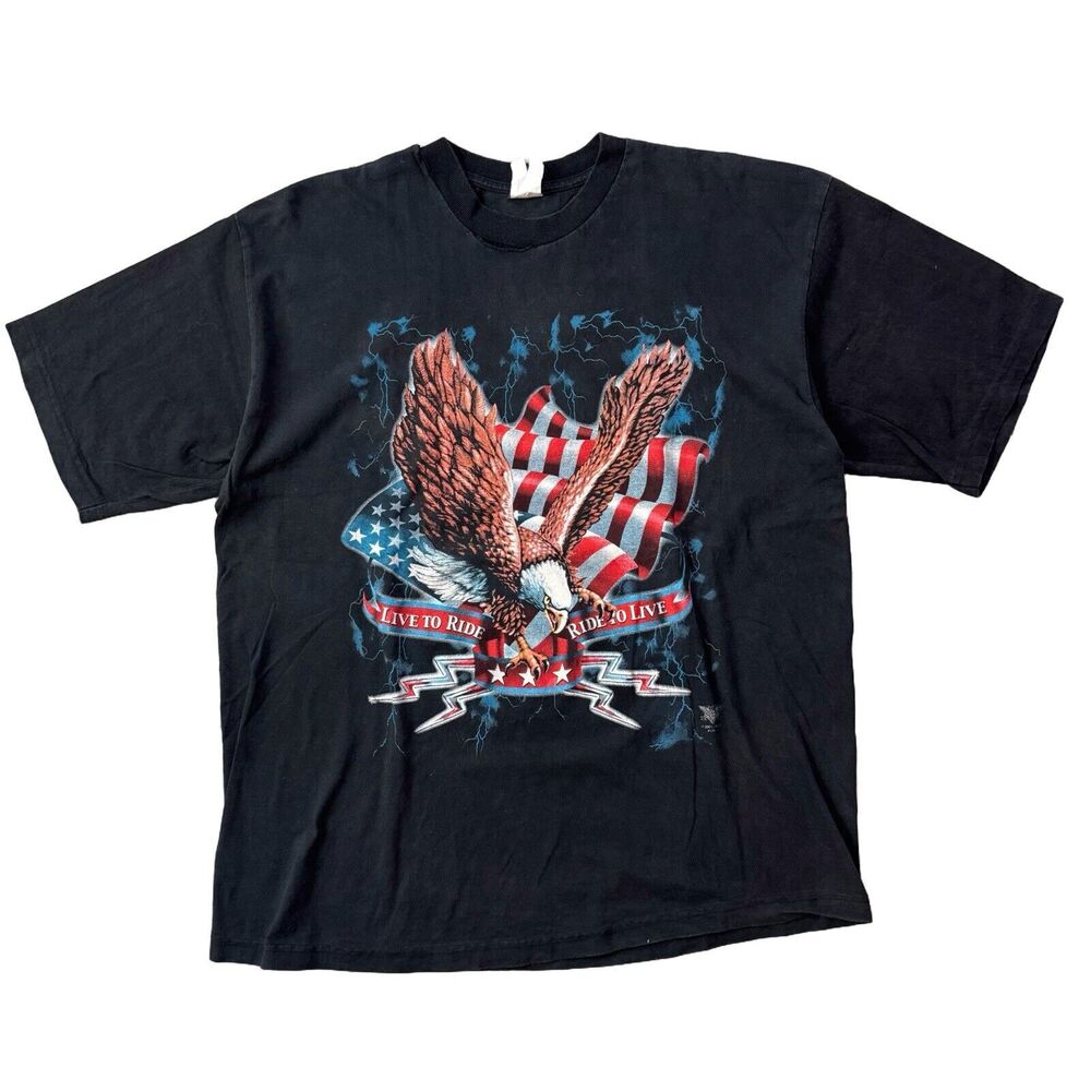 Vintage 2001 Live To Ride Ride To Live Eagle Size XL VTG T-Shirt Black Thrashed